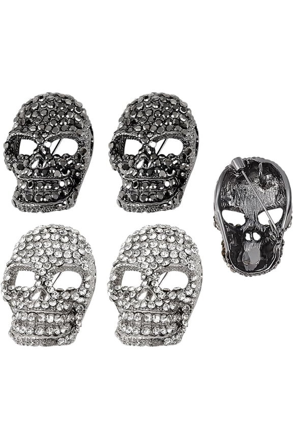 4pcs Women's Pin Brooch Head Breast Pin Alloy Skulls Pins Rhinestone Brooch Black Platinum Skulls Badge Pins for Jewelry Bags Hats Costume Accessories
