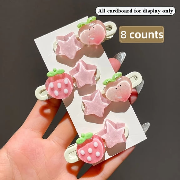 4pcs Women's Sweet Strawberry Star Hairpin Side Bangs Duckbill Hairpin Hair Accessory