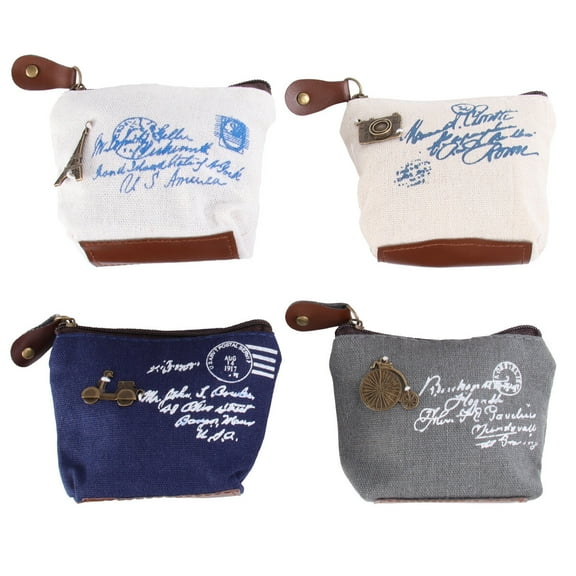4pcs Women's Vintage Wind Canvas Coin Purse Coin Purse Portable Coin Bag Lovely Fashion Mini Wallet Random Style