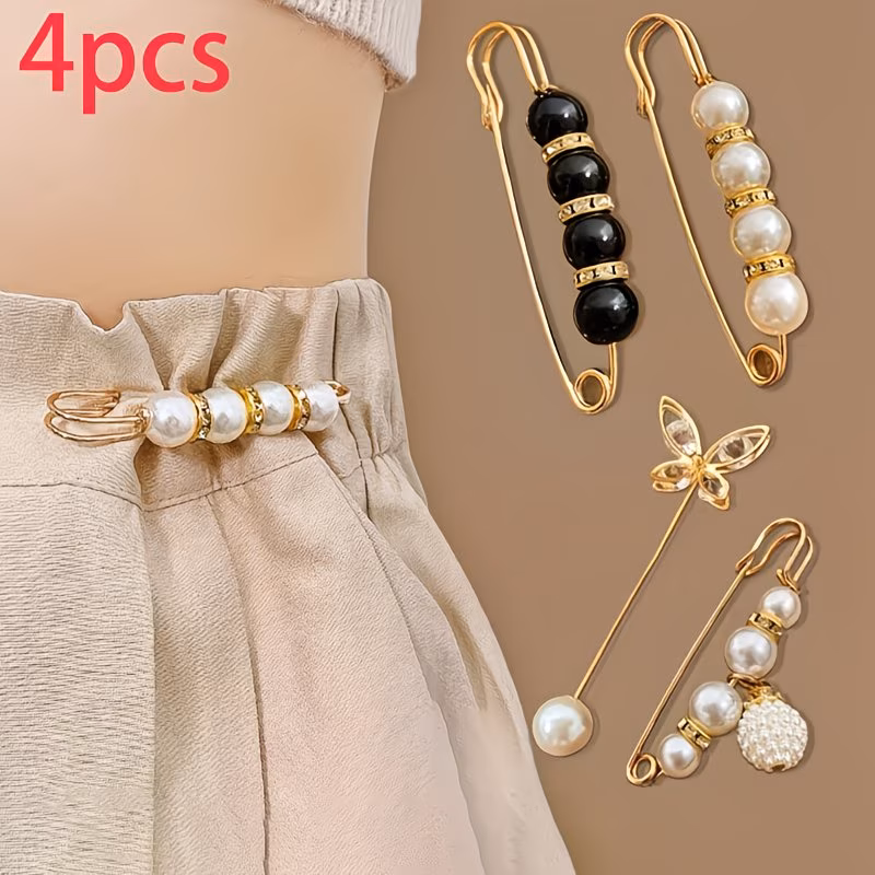 4pcs Women's Waist Cinching Belts, Adjustable Metal Clasp Vintage-Inspired Waistband Pins for Tight-Fit Pants & Skirts, Weddings Parties Casual Daily Wear
