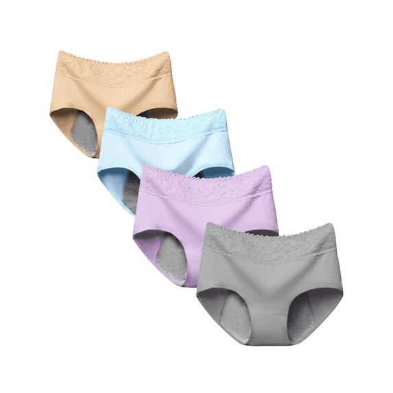 4pcs Womens Period Panties, Medium Waist, Postpartum, Women'S Menstrual Underwear Briefs- Bikinis with Full-Coverage Anti-Leak Protection