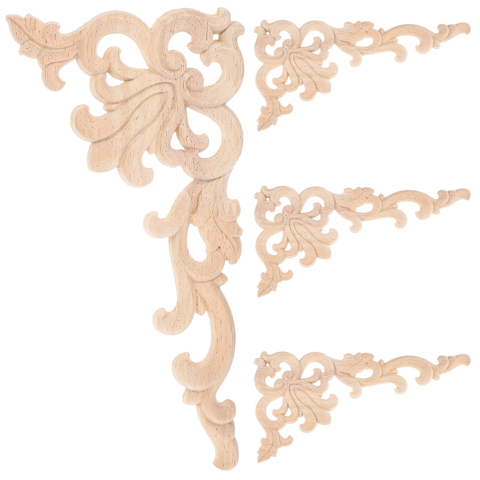 4pcs Wood Appliques Decorative Wood Trim Carvings Overlays Wood Carved