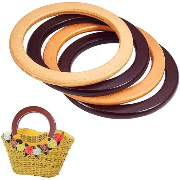 4pcs Wood Bag Handle, Round Handles Replacement 5.2 Inch Purse Handle Smooth Handbag Handle Decorative Handles for Straws Beach Canvas Handbags Macrame Crocheted Purse Making