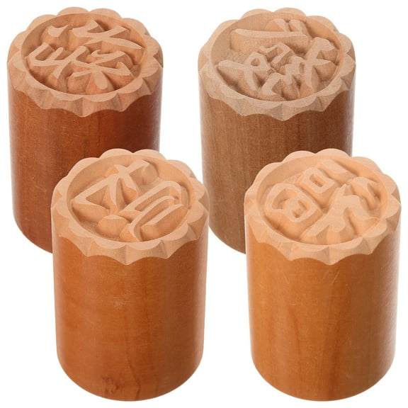 4pcs Wood Cake Pattern Stamper Dessert Baking Stamp Traditional Mooncake Decor