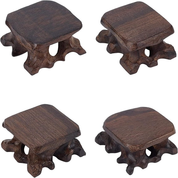 4pcs Wood Display Stand Square Rosewood Carved Base Home Crafts Collectibles Antiques Pedestal Coconut Brown Sandalwood Stand Base DIY