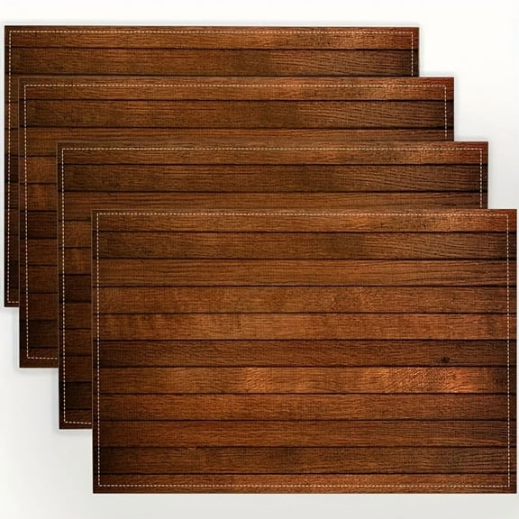 4pcs Wood Grain Placemats Table Mats Durable Washable Rustic Linen Vintage Placemats for Home Dinner Party Camping Wedding Table Decoration 12 x 18 Inch