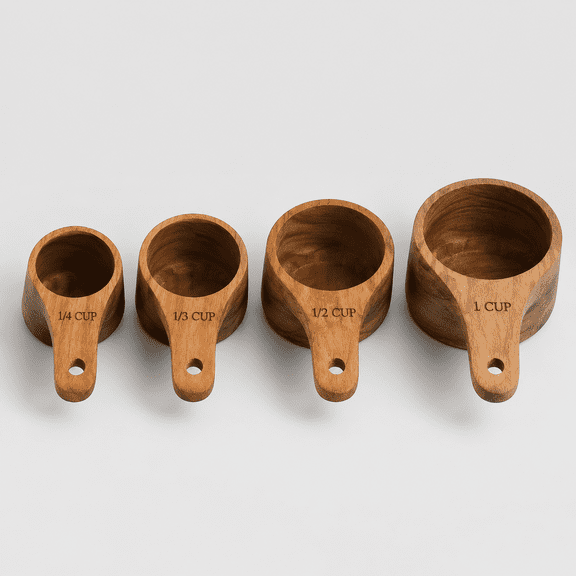 4pcs Wood Measuring Spoon Set with Teaspoon, Tablespoon, Dessertspoon - Stackable Baking & Coffee Cups, Precision Kitchen Tools for Accurate Cooking, Ideal for Baking Gifts (Teaspoons/Tablespoons) -