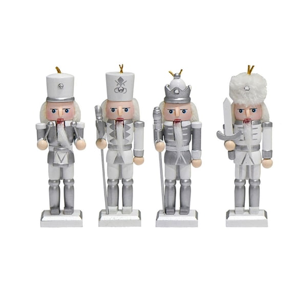 4pcs Wood Nutcrackers Soldier Figures Christmas Puppet King Doll for Tree Hangings Desktops Decorations Holiday Gift