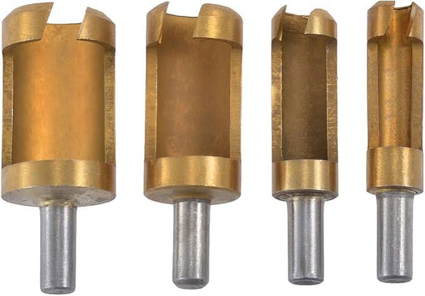 4pcs Wood Plug Hole Titanium Coated Cutter Drill Bits Set 1/4" 3/8" 1/2