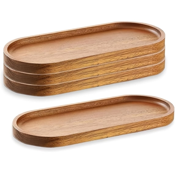 4pcs Wood Serving Trays - Bulk Wood Plates Suitable for Desserts, Snacks, Cheese & Appetizers, Oval Deli Board for Parties, Holidays, Everyday Dining - & Dining Plates