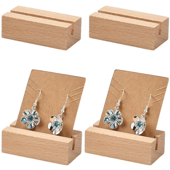 4pcs Wooden Card Holder Label Business Card Base Rectangle Wheat 6x3x2cm