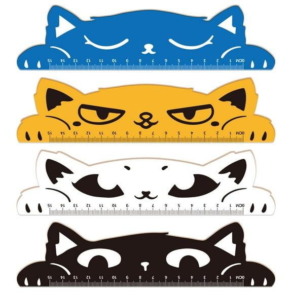 4pcs Wooden Cat Ruler 4 Styles 210mm x 50mm