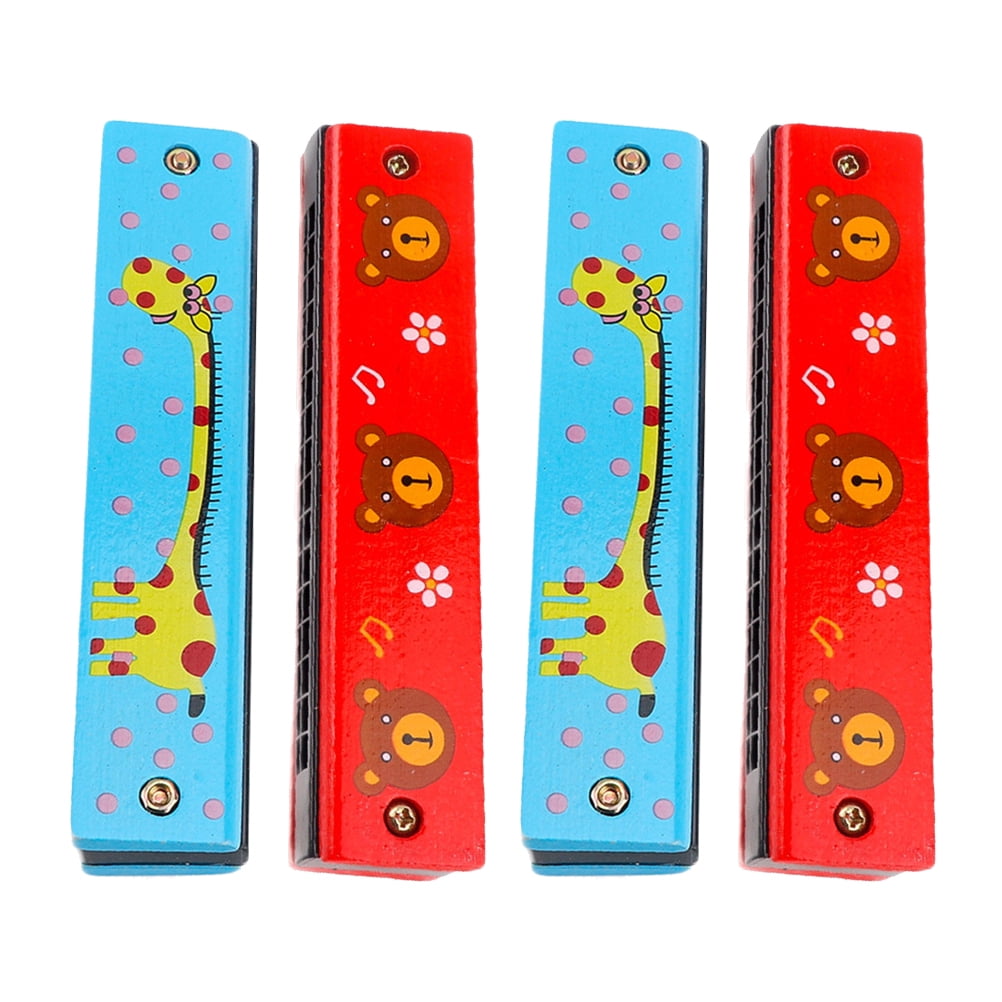 4pcs Wooden Harmonica Double Row 16 Holes Melodica for Children (Random Color)