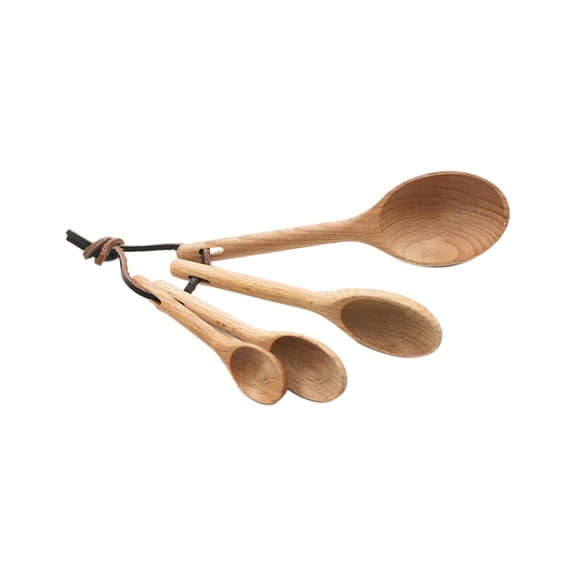 LIOOBO 4Pcs Khaki Beechwood Measuring Spoons Set for Baking with Removable Loop and Nest Storage