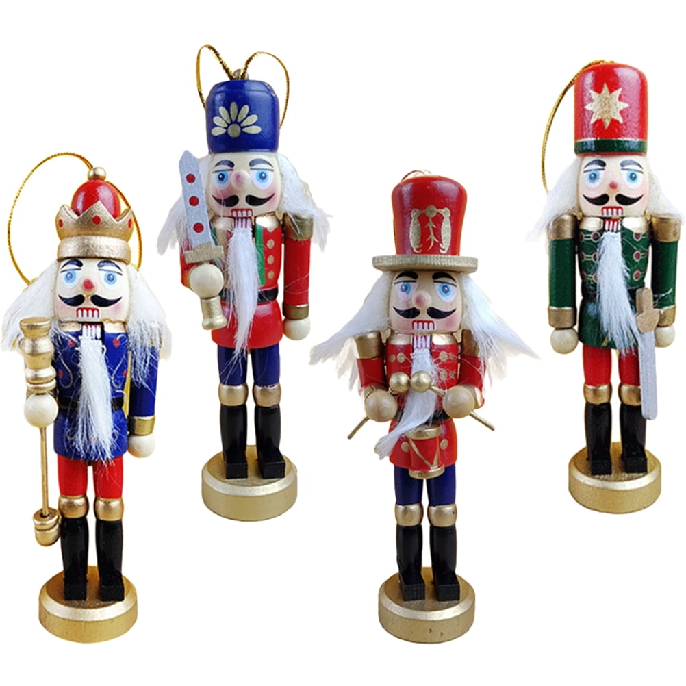 4pcs Wooden Nutcracker Figurines Nutcracker Hanging Ornaments Christmas