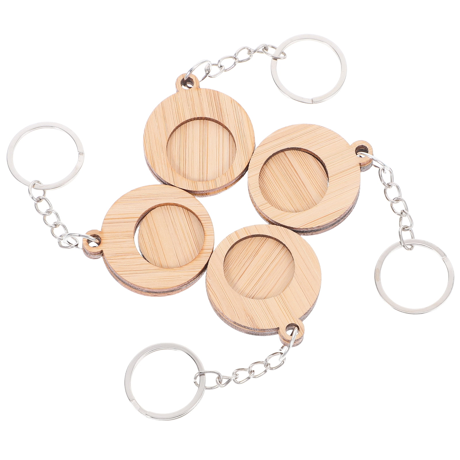4pcs Wooden Shopping Trolley Tokens Keychain DIY Key Rings Key Chain ...