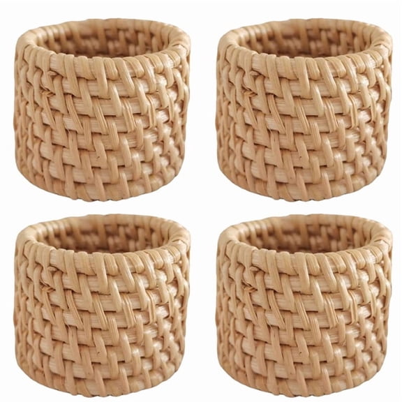 4pcs Woven Rattan Napkin Rings Set Handmade Natural Wicker Napkin Rings Napkins Holder for Party Banquet Dinner