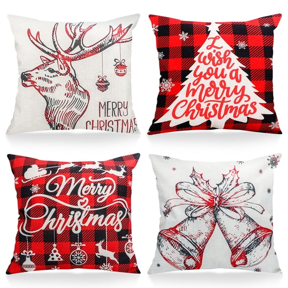 4pcs Xmas Pillowcases Set, EEEkit 17.7 x 17.7'' Christmas Tree Rustic Linen Pillow Cases