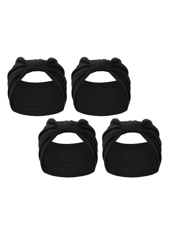 4pcs Yoga Hair Scarfs Bohemia Head Wraps for Women Girl 5.31inch Wide Black