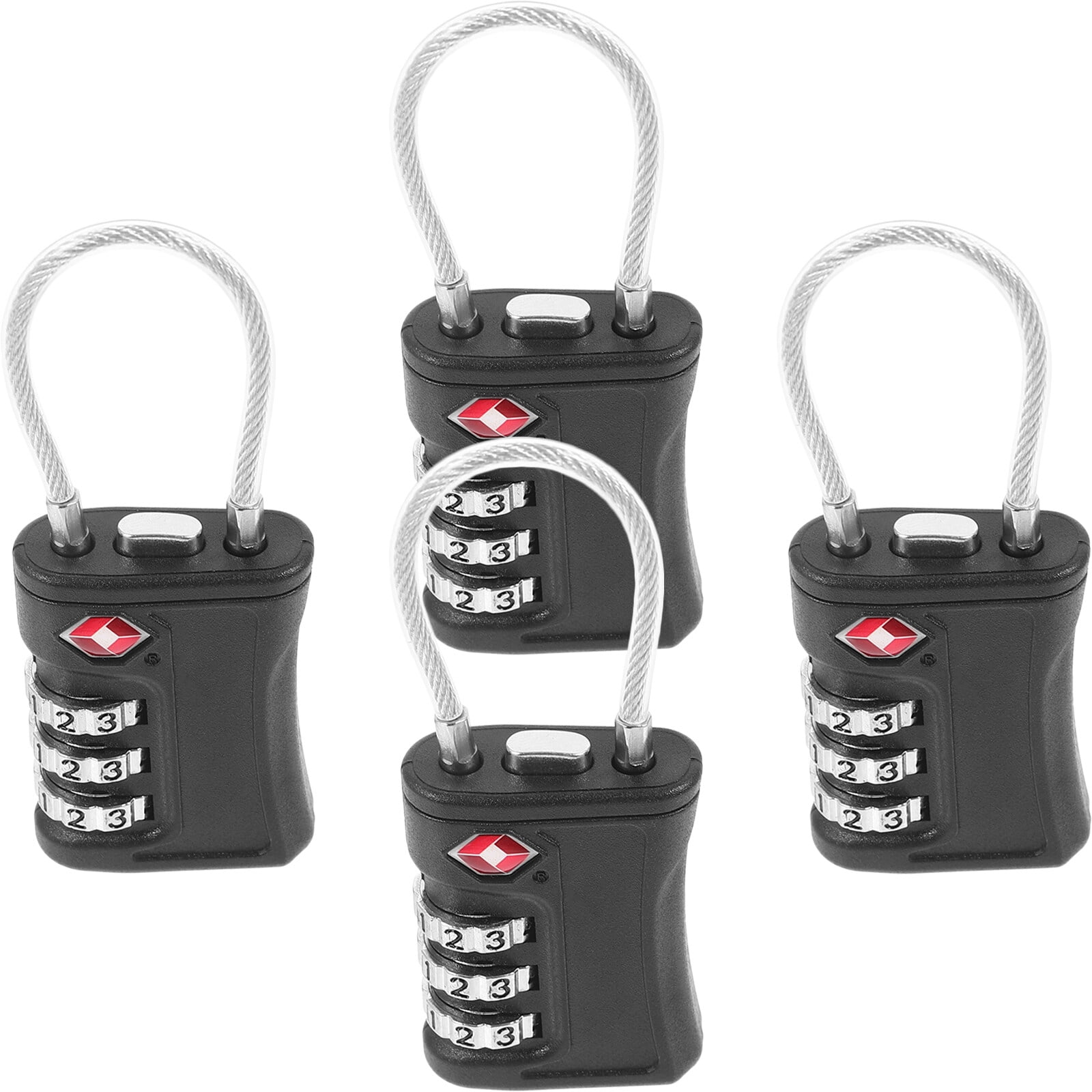 4pcs Zinc Alloy Portable TSA Approved Security Cable Luggage Lock 3Digit Combination Password