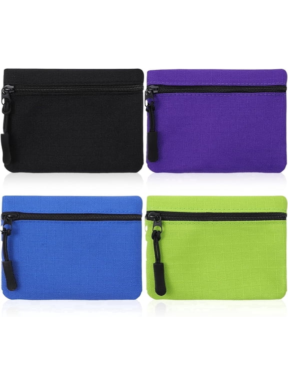 Zipper Simple Style Clip Coin Purse, Green, Blue, Gray, Purple, 4-Piece