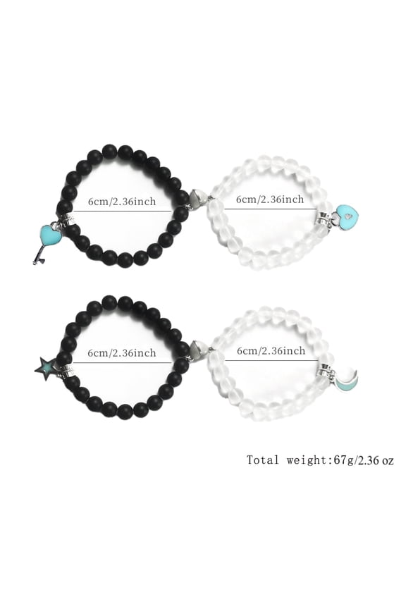 4pcs black and white bracelet set: Star and Moon Radiance Style + Key and Lock Blessing Style.Suitable for couples or best friends to wear.