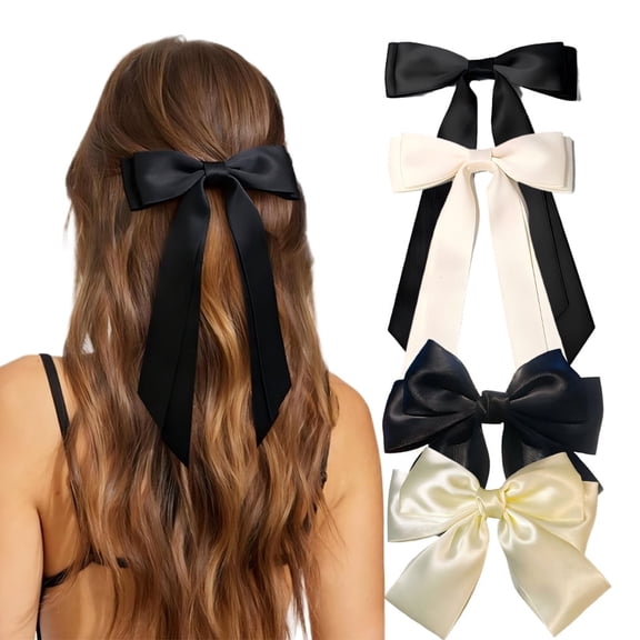 4 Pcs Bow Hair Clips for Women, Beige & Black Bow Design Stylish Hair Accessories