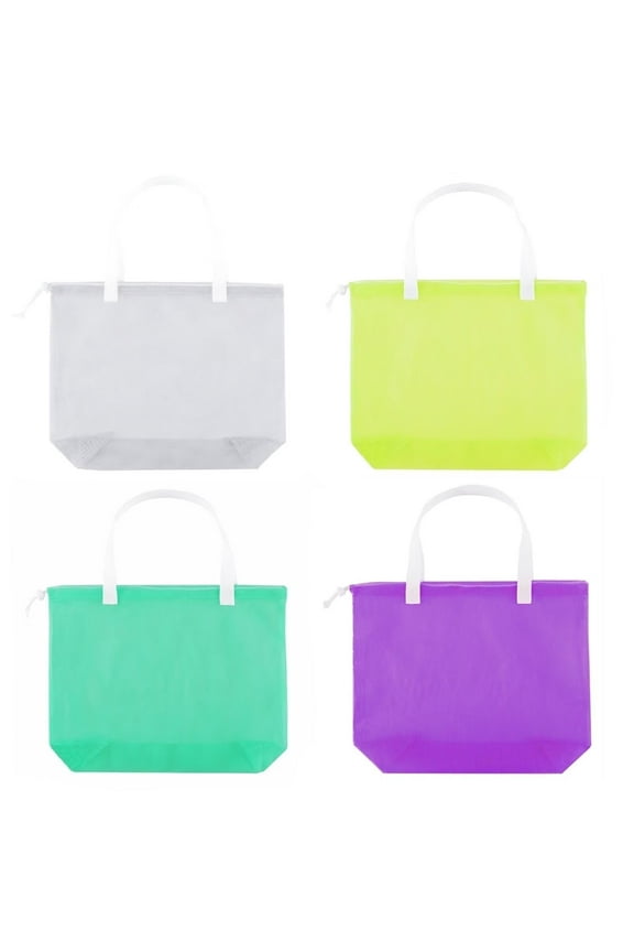 4pcs colorful mesh beach tote bag, mesh drawstring bag for gifts, toys, pool,swim