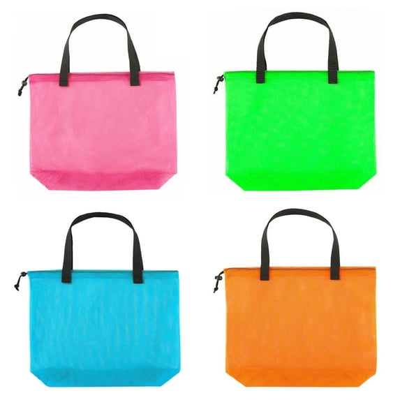 4pcs colorful mesh beach tote bag, mesh drawstring shopping bag suitable for gifts, toys, groceries and laundry