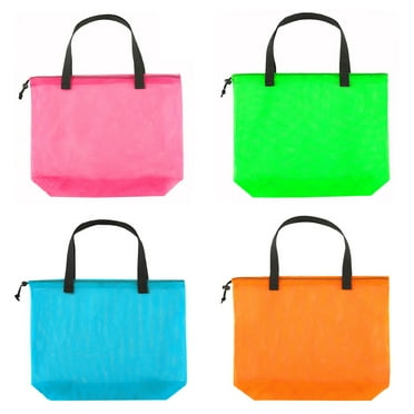 4pcs colorful mesh beach tote bag, mesh drawstring shopping bag suitable for gifts, toys, groceries and laundry