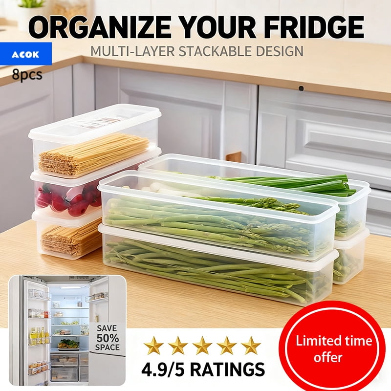 4pcs covered food storage container, reusable rectangular refrigerator storage box, suitable for onions, cilantro, garlic, pasta, eggs