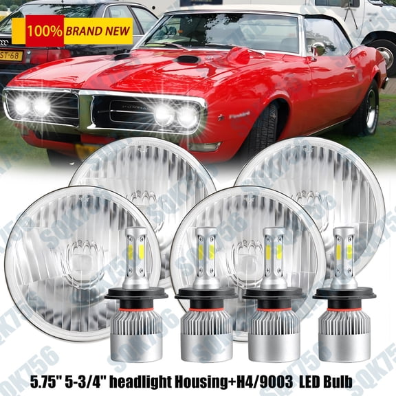 4pcs for Pontiac GTO Grand Prix Firebird 5 3/4" 5.75" LED Headlights HI/LO