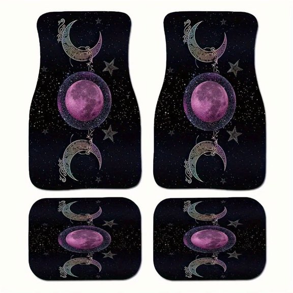 4pcs for galaxy Triple Moon Goddess Print Car Floor Mats Set - Front & Rear Full Coverage Auto Interior Accessories, Crystal Velvet Vehicles Floor Mats Suitable for Sedans, Vans, SUVs