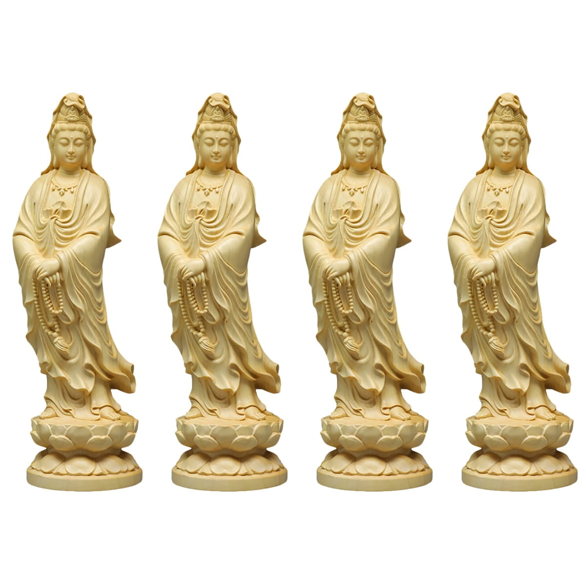 Qiysamall 4pcs guan tree yin statue quan yin sculpture wooden kwan yin figurine goddess of
