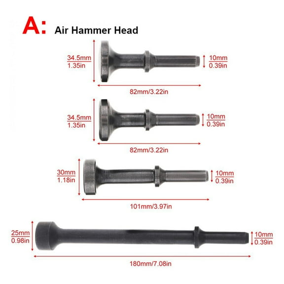 4pcs/lot Air Hammer Head Air Chisel Hard Steel Solid Impact Hammer Head Support Pneumatic Tool for Knocking / Rusting Removal