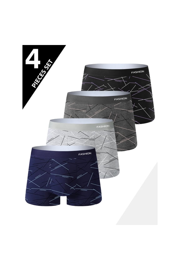 4pcs men's underwear, comfortable, soft and fashionable daily line print intimate boxer briefs, sporty and breathable boxers