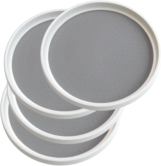 4pcs/pack Inner 9-inch Lazy Susan Kitchen Pantry Spice Rack Fridge Holder White Grey Non Skid Turntable Cans Cabinet Under Sink Organizer