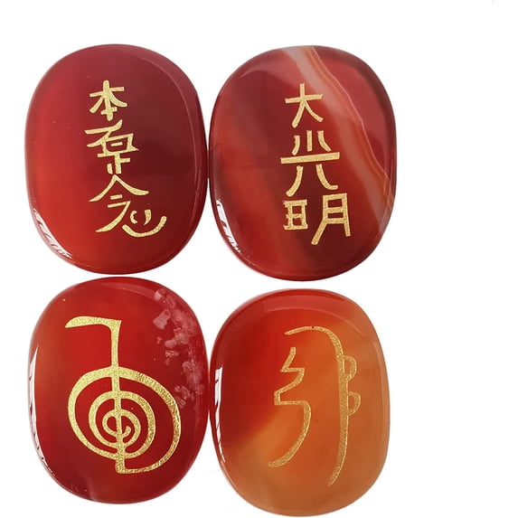 4pcs red agate quartz etched palm stone, healing crystals tumbled and polished worry pocket stone, aura balance