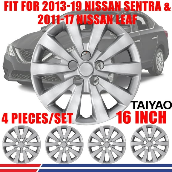 4pcs/set 16 inch Hubcaps Wheel Rims Cover Fit for 2013-19 Nissan Sentra&2011-17 Nissan Leaf,Compatible With Steel Wheels,Snap on Car Truck SUV Hub Cap,PP Material, Lacquer