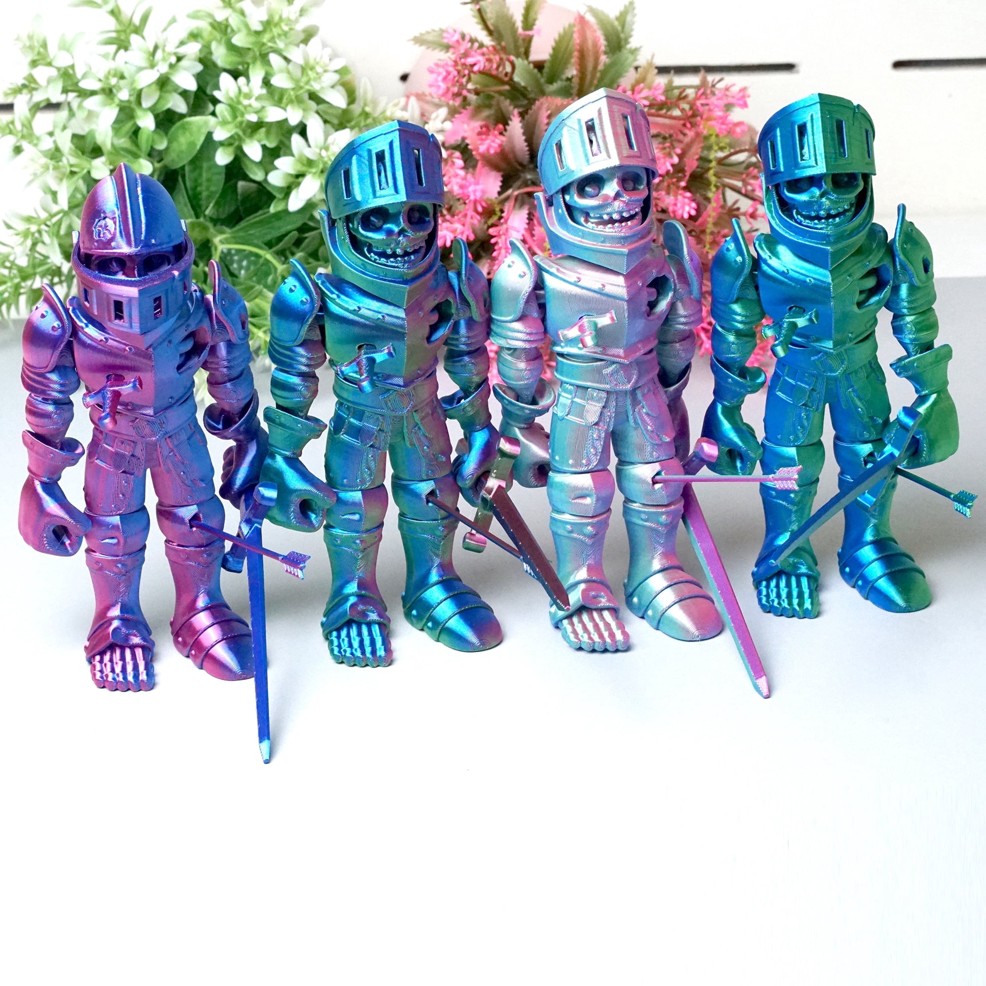 4pcs/set 3D Printed Skeleton Warrior ,Flexible Joint Animal lacertid Figurines,Realistic Eyes, Home Office Decor,Fidget Toy for Adults Teens Boy Festival Gifts