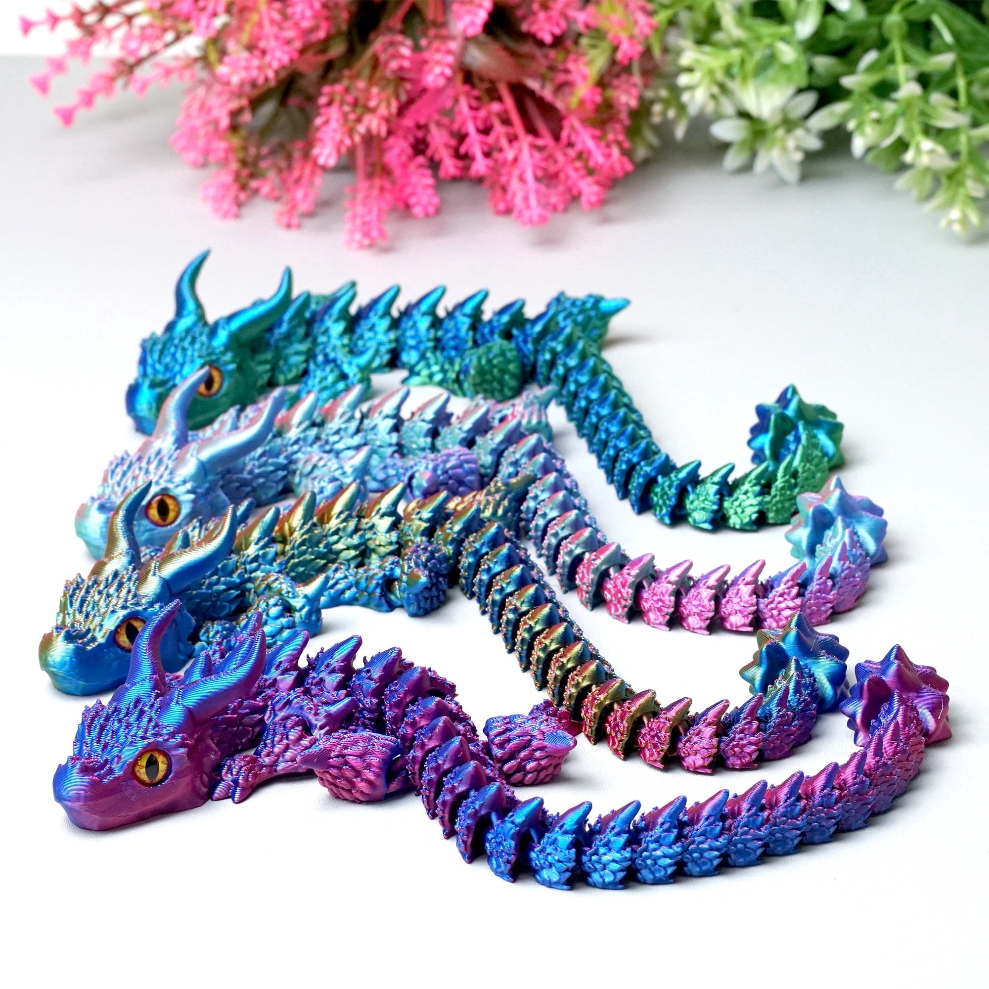 4pcs/set 3D Printed Triceratops ,Flexible Joint Animal lacertid Figurines,Realistic Eyes, Home Office Decor,Fidget Toy for Adults Teens Boy Festival Gifts
