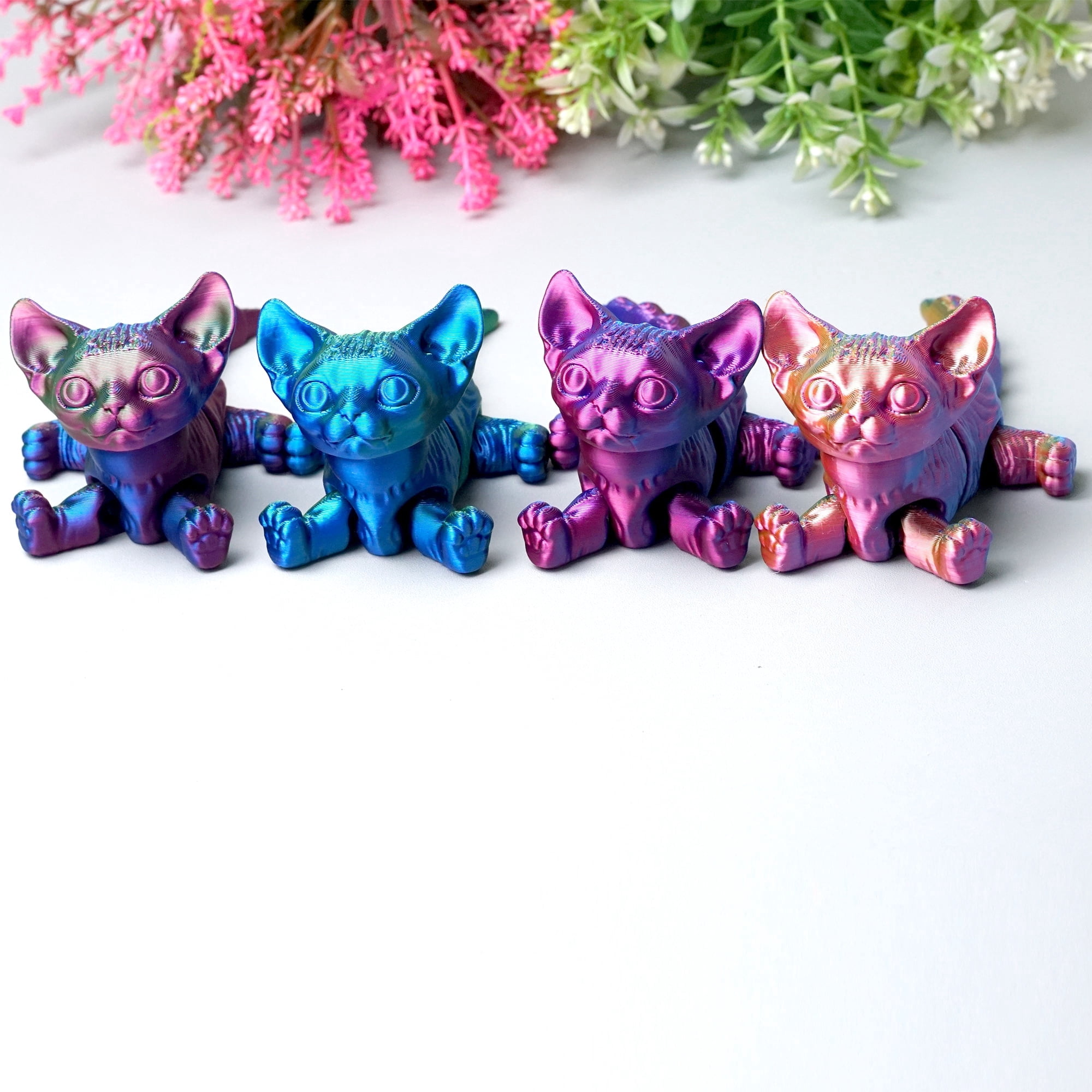 4pcs/set 3D Printed cat ,Flexible Joint Animal lacertid Figurines,Realistic Eyes, Home Office Decor,Fidget Toy for Adults Teens Boy Festival Gifts
