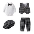thumbnail image 1 of 4pcs/set Baby Boy Gentleman Suit Infant Toddler Boys Romper & Vest & Beret & Pants (0-18 Months),Black,12-18 Months, 1 of 6