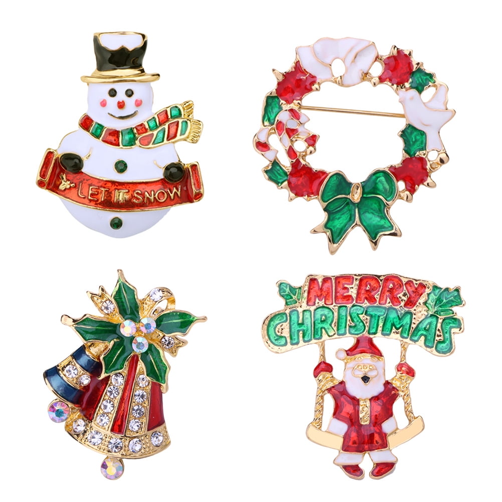 4pcs/set Christmas Brooch Rhinestone Crystal Brooch Pin Breastpin Party Jewelry Clothing