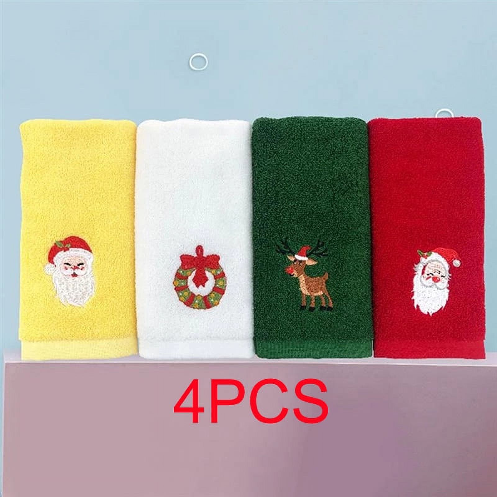 4pcs/set Christmas Pattern Towels Cotton Bath Towel Set Christmas Hand