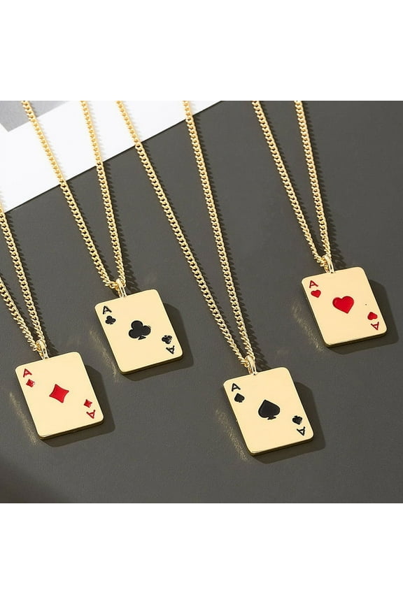 4pcs/set Classic Stainless Steel Playing Cards Ace of Spades and Ace of Hearts Pendant Necklace for Men and Women Daily Casual Fashion Punk Trend Lucky Jewelry Gift