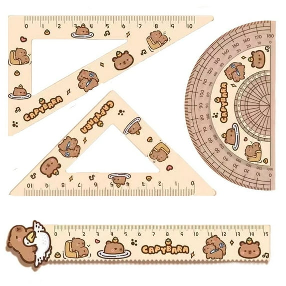 4pcs/set Creative Acrylic Set Square Drawing Tools Straight Ruler Soft Ruler Set Capybara Set of Rulers Protractor 1