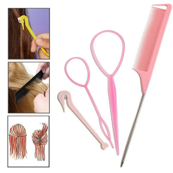 4pcs/set French Braid Tool Loop Elastic Hair Bands Combs for Hair Styling