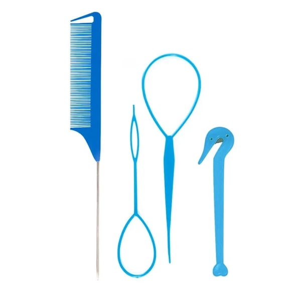 4pcs/set French Braid Tool Loop Elastic Hair Bands Remover Cutter Rat Tail Comb Metal Pin Tail Braiding Combs for Hair Styling