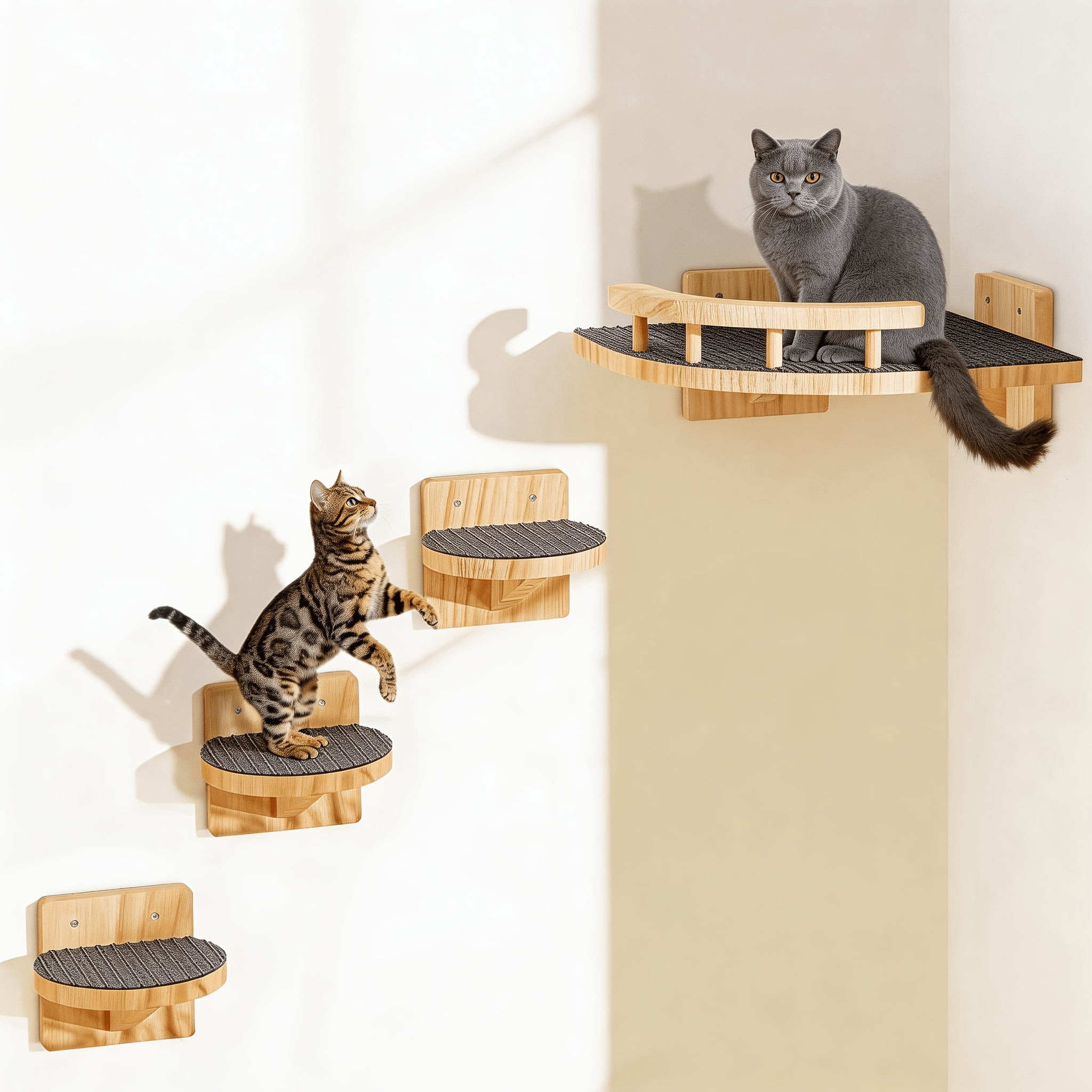 4pcs/set Pine Wood Cat Wall Shelves with 3-Step Climbing Ladders ...